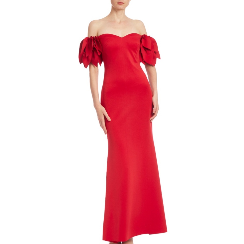 Badgley Mischka Petal Sleeve Red Gown